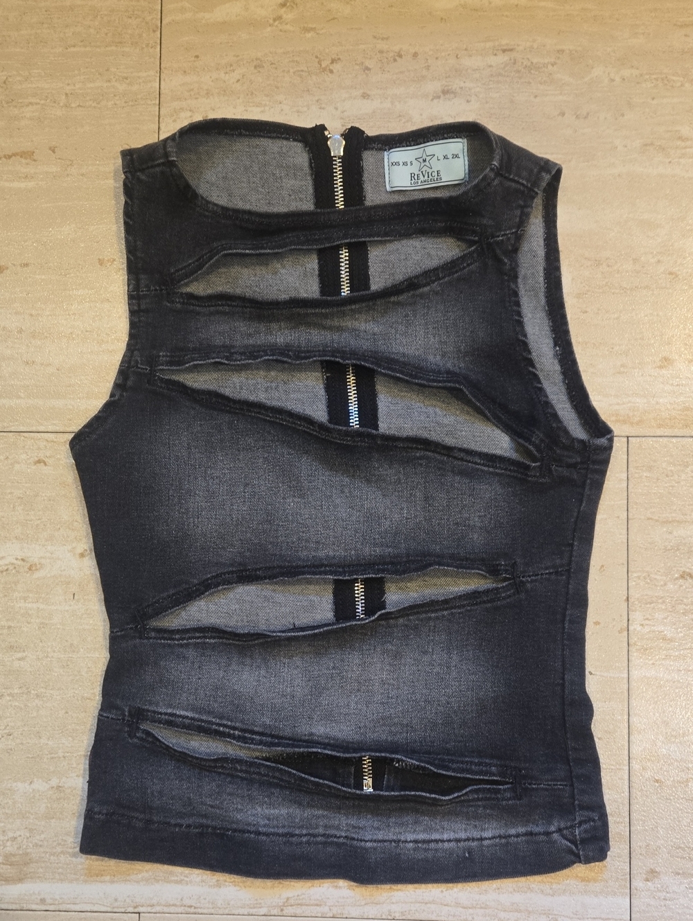 ReVice Tokyo Sleeveless Cutout Black Denim Zipper Back Top
